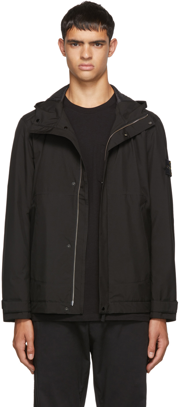 Stone Island: Black Hooded Jacket | SSENSE