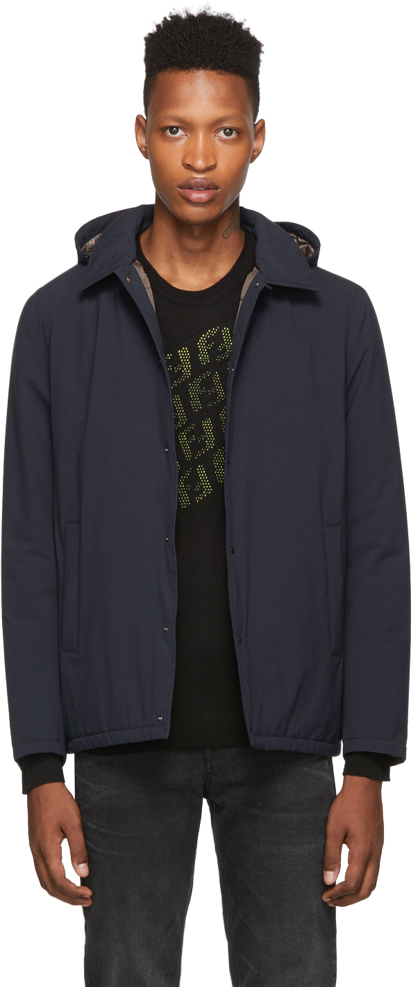 Herno: Navy Packable Coaches Jacket | SSENSE Canada