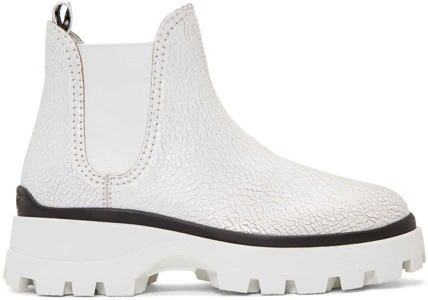 White Crackle Chunky Boots by Miu Miu 