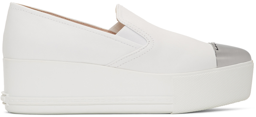 White Toe Cap Platform Slip-On Sneakers 