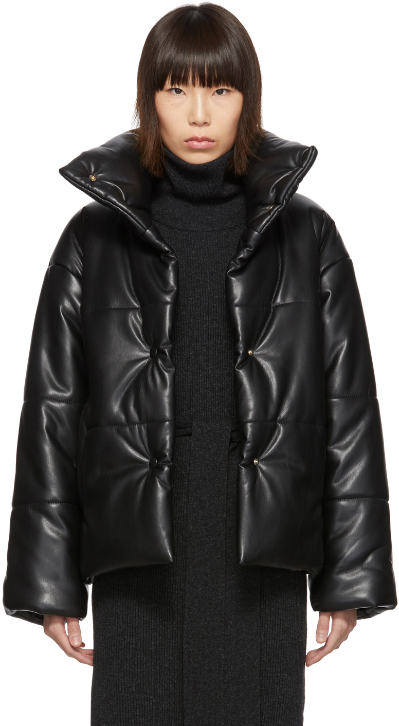 Nanushka: Black Vegan Leather Hide Puffer Jacket | SSENSE Canada