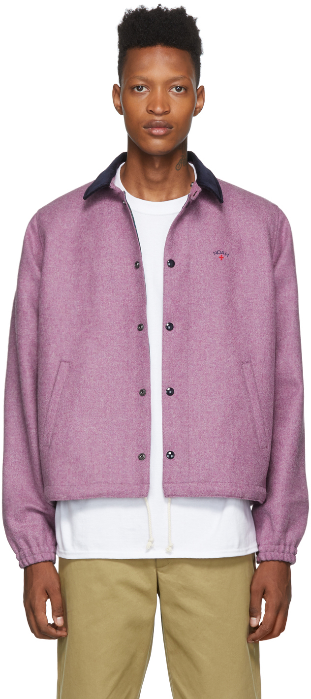 Noah: Pink Wool Campus Jacket | SSENSE UK