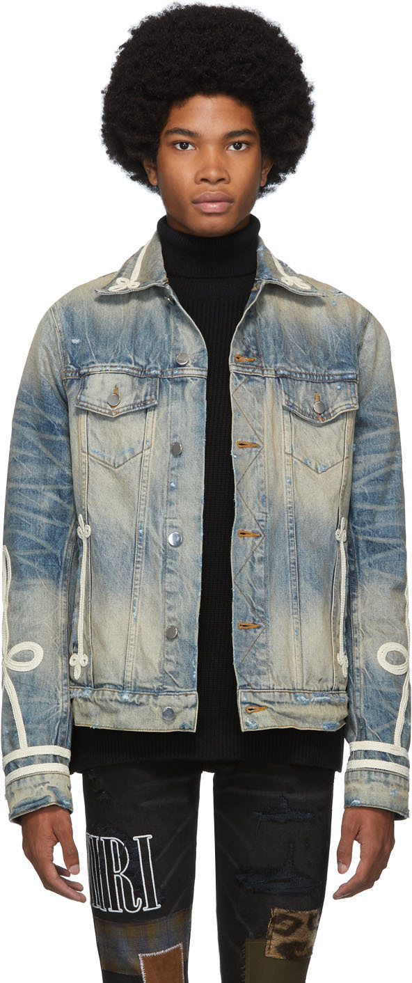 AMIRI: Indigo Denim Roping Trucker Jacket | SSENSE Canada