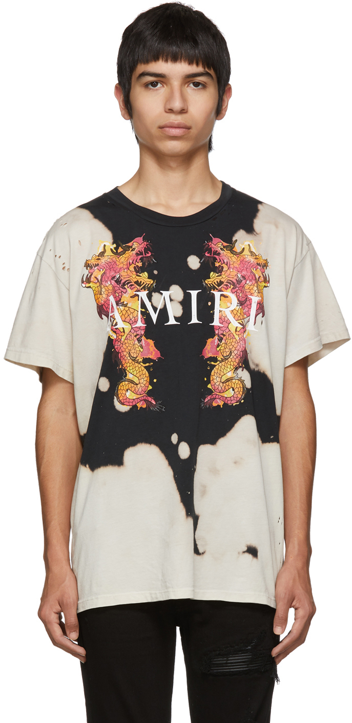 AMIRI: Black & Off-White Watercolor Dragon T-Shirt | SSENSE
