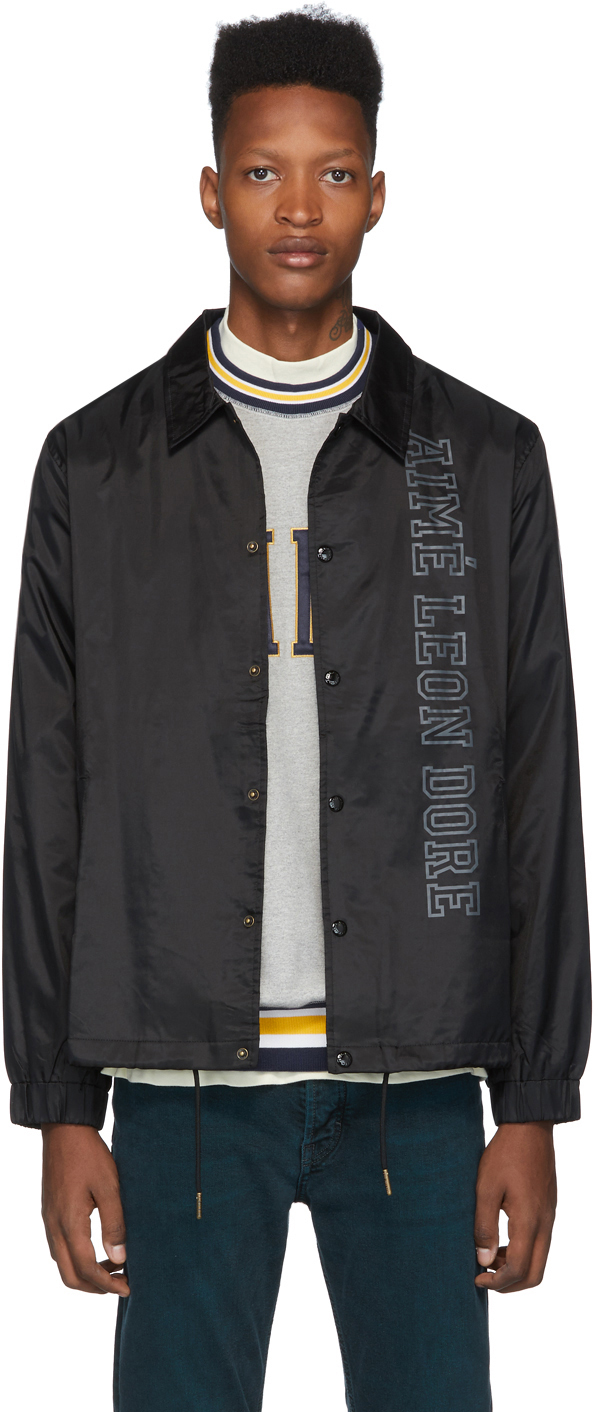 Aimé Leon Dore: Black Letterman Coach Jacket | SSENSE Canada