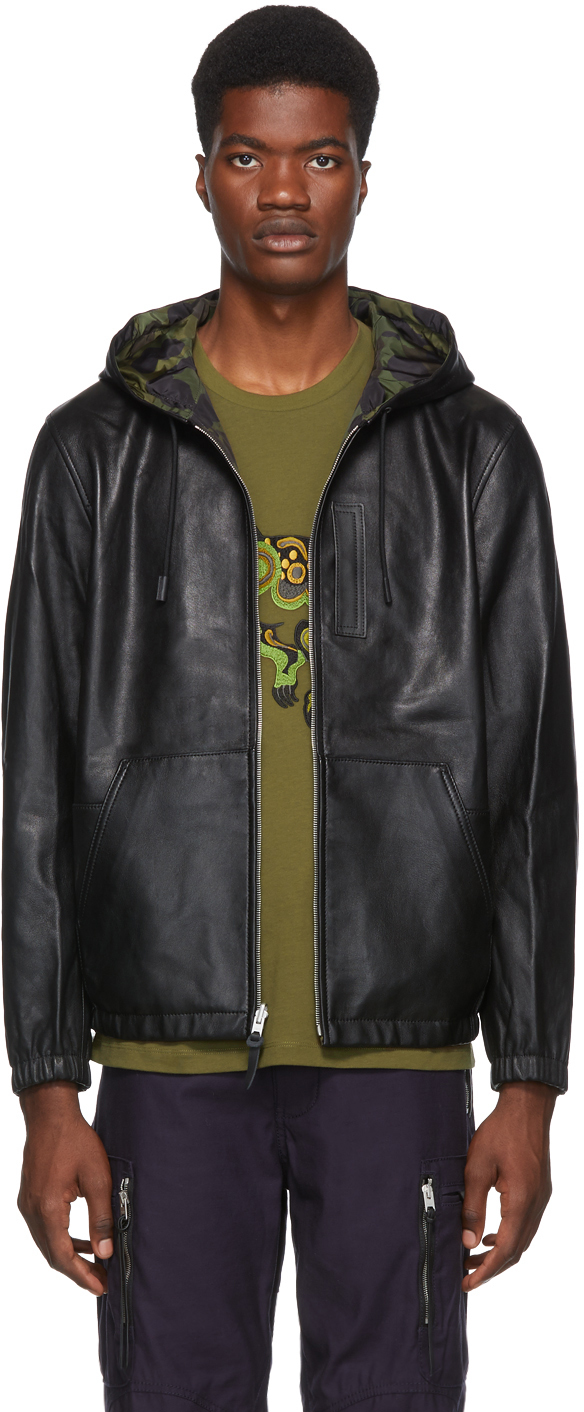 Coach 1941: Reversible Black Leather Hooded Jacket | SSENSE