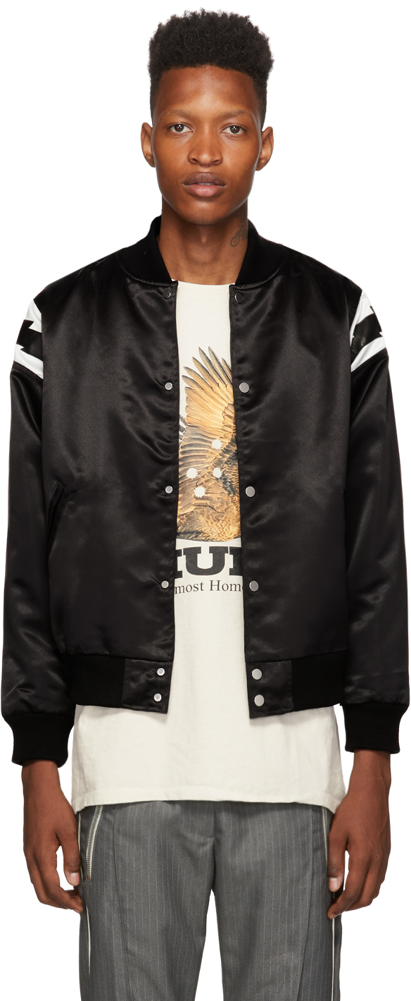 Rhude: Black Lightning Varsity Bomber Jacket | SSENSE