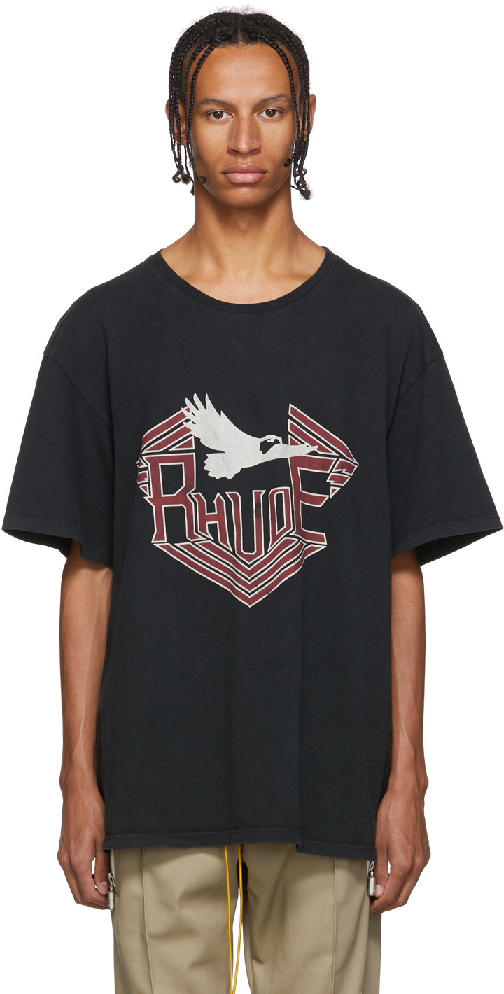 Rhude: Black Rhanger T-Shirt | SSENSE Canada