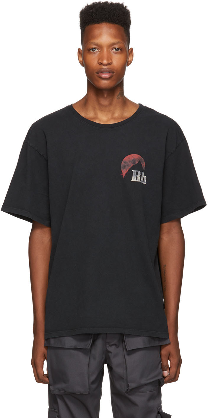 Rhude: Black Moonlight Logo T-Shirt | SSENSE