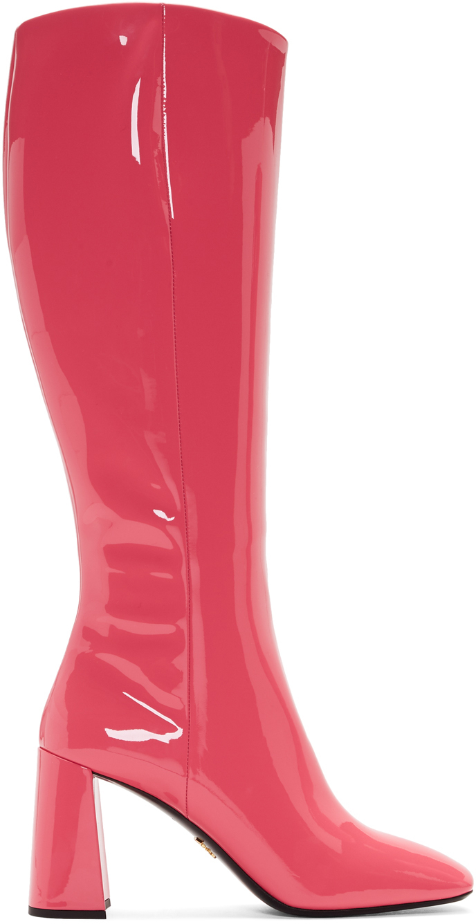 Pink Patent Boots by Prada on Sale