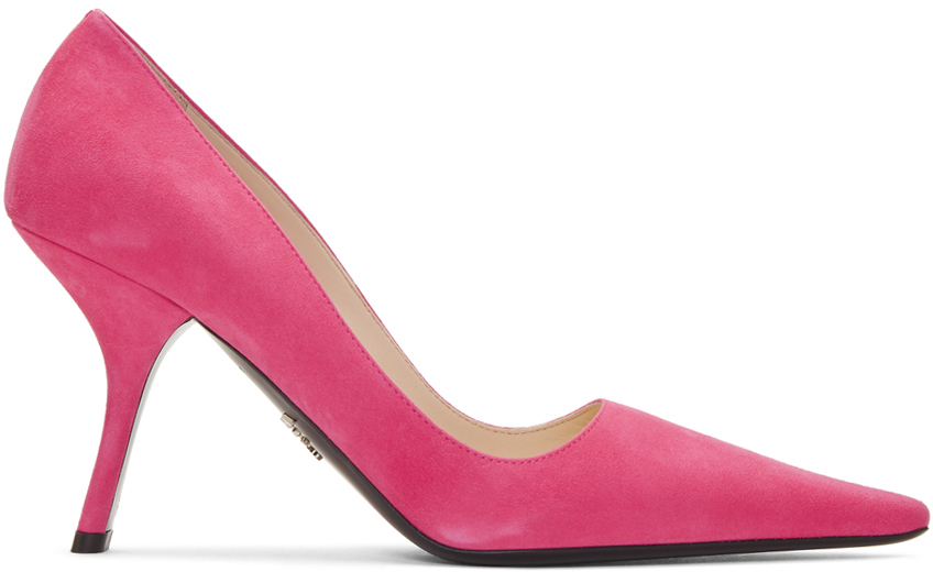 Prada: Pink Suede Curved Heels | SSENSE