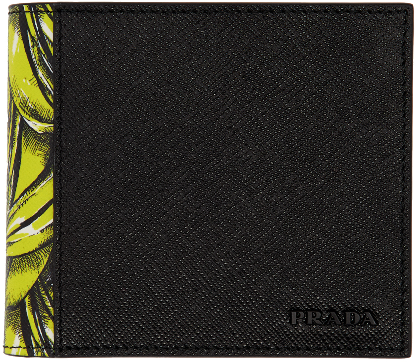 Prada ブラック & イエロー サフィアーノ バナナ バイフォールド ウォレット SSENSE 日本