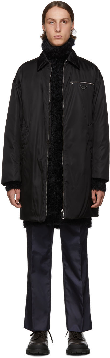 Prada: Black Down Nylon Gabardine Coat | SSENSE Canada