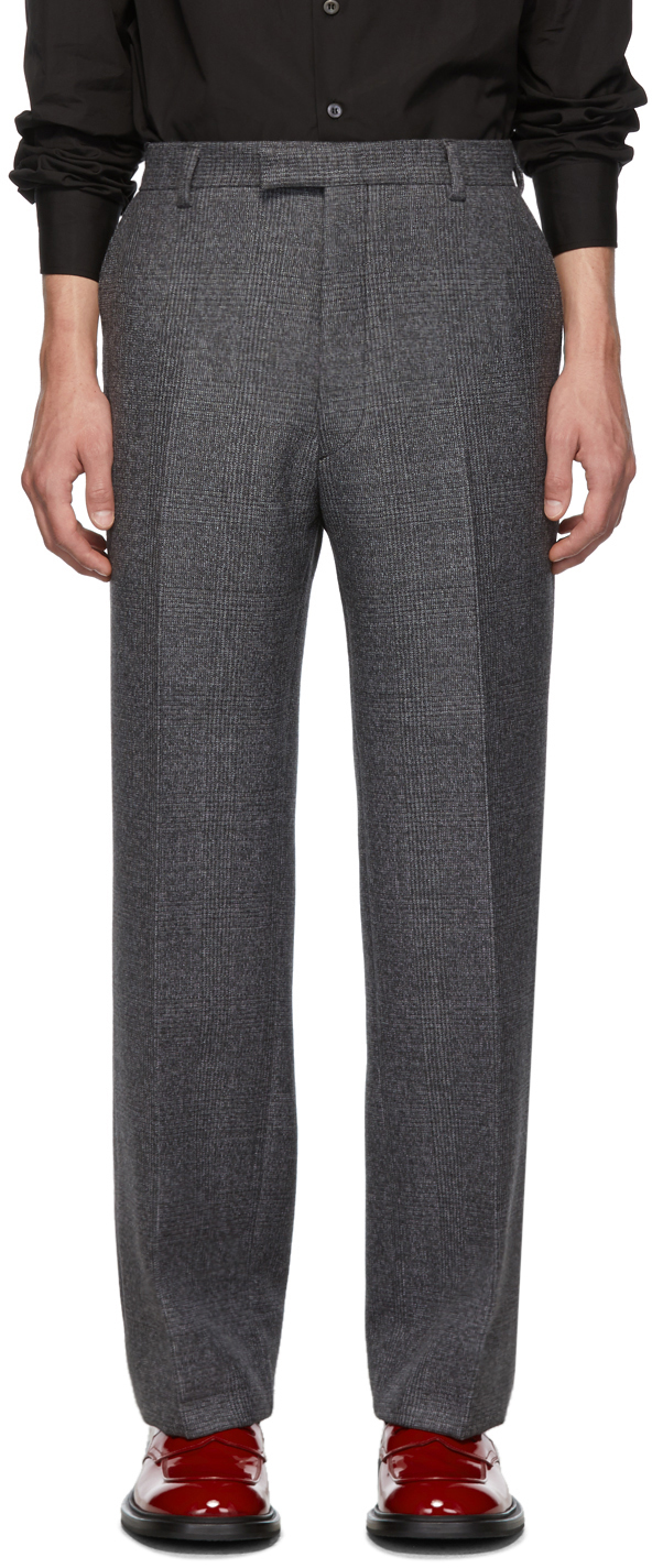 Prada: Grey Wool Prince Of Wales Trousers | SSENSE Canada