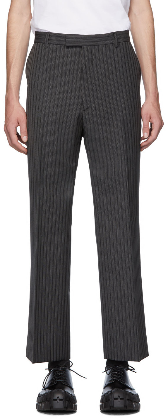 Prada: Grey Stripe Mohair Trousers | SSENSE Canada