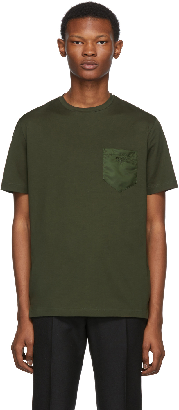 Prada: Green Logo Patch T-Shirt | SSENSE
