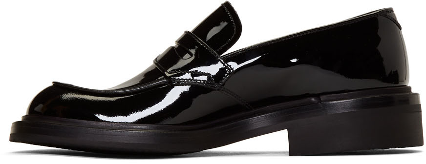 black patent penny loafers