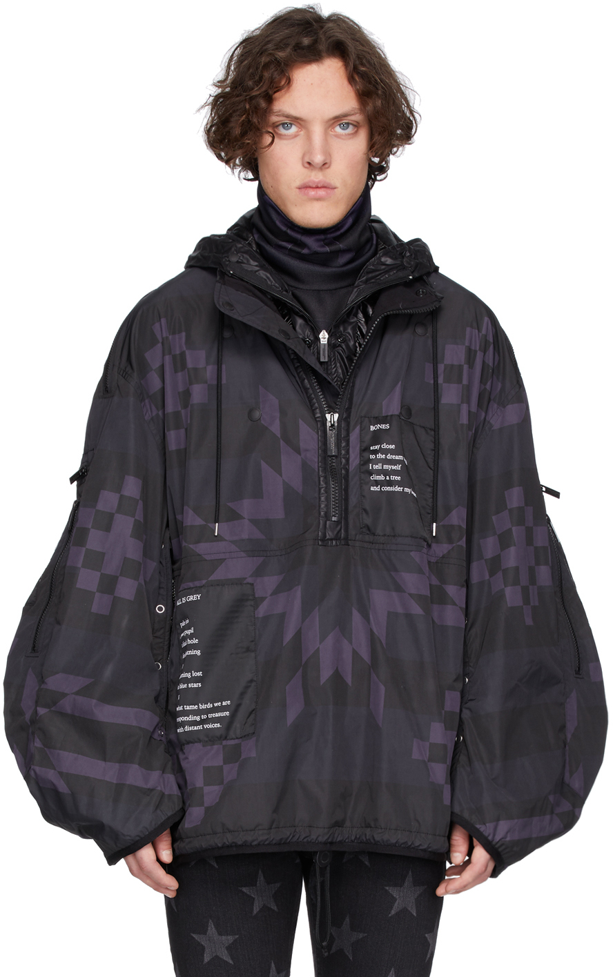 Black & Purple Balloon Sleeve Trek Jacket