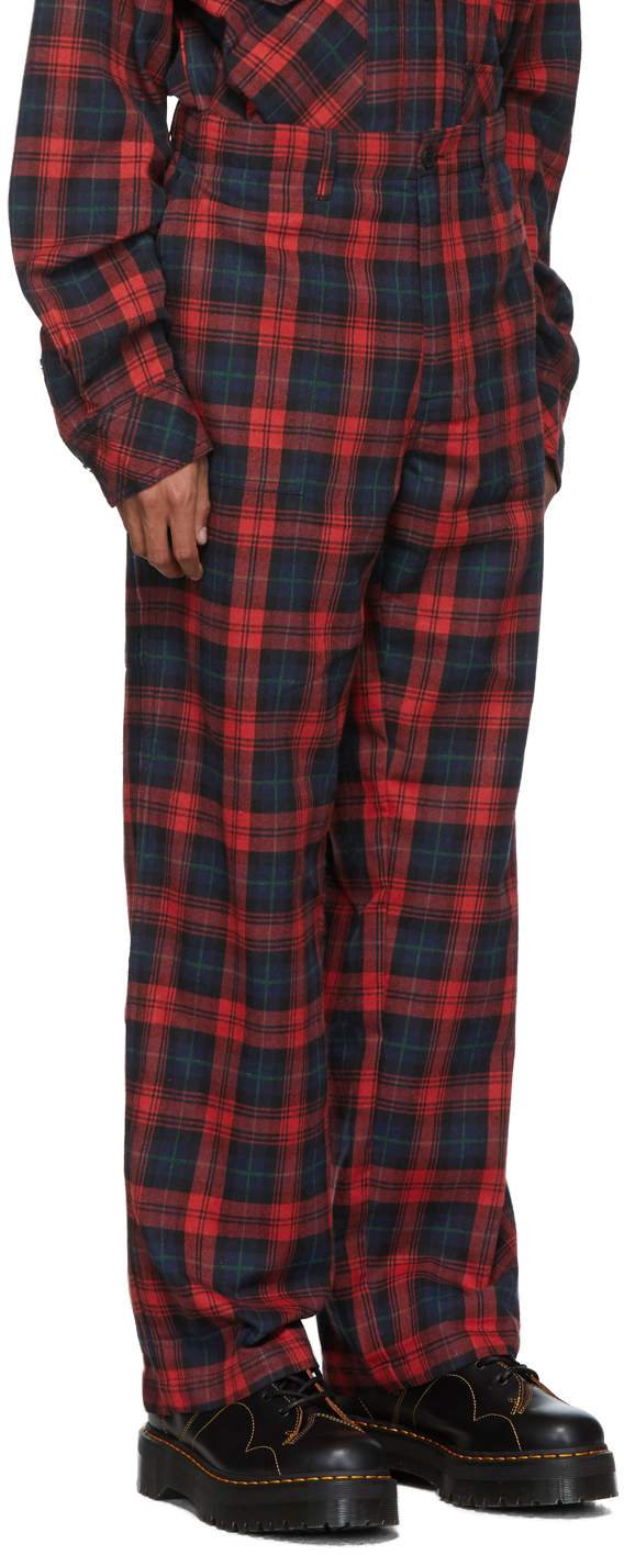 red and black plaid trousers