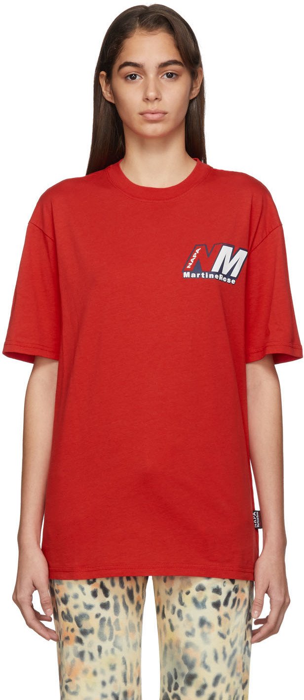 NAPA by Martine Rose: Red Ocelot Logo T-Shirt | SSENSE