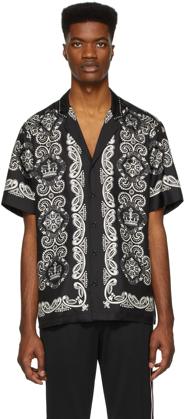 Dolce & Gabbana: Black & White Silk Hawaiian Shirt | SSENSE