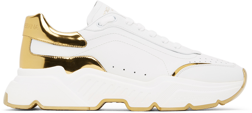Dolce & Gabbana: White & Gold Daymaster Sneakers | SSENSE