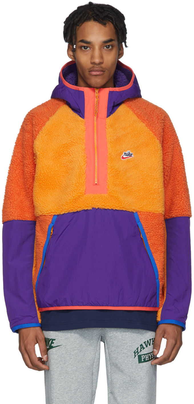 Nike: Orange Sherpa Fleece Pullover Jacket | SSENSE Canada