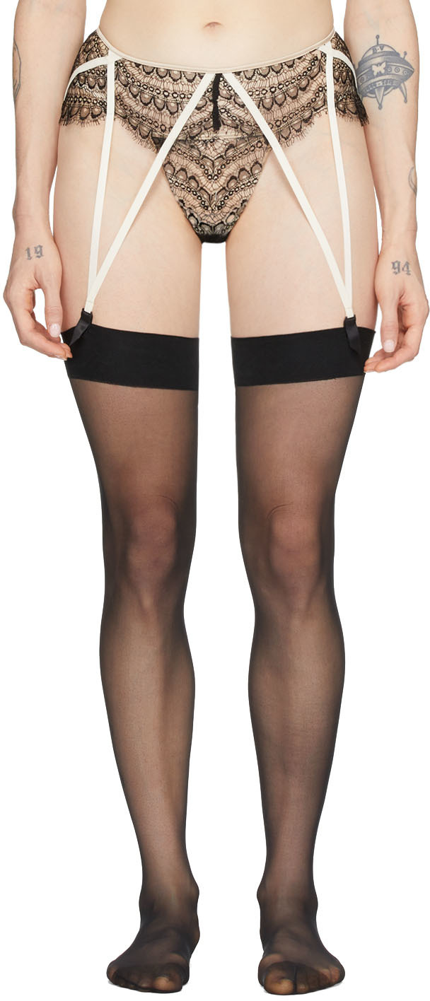 Kiki De Montparnasse Black And Beige Lace Allover Garter Belt Ssense