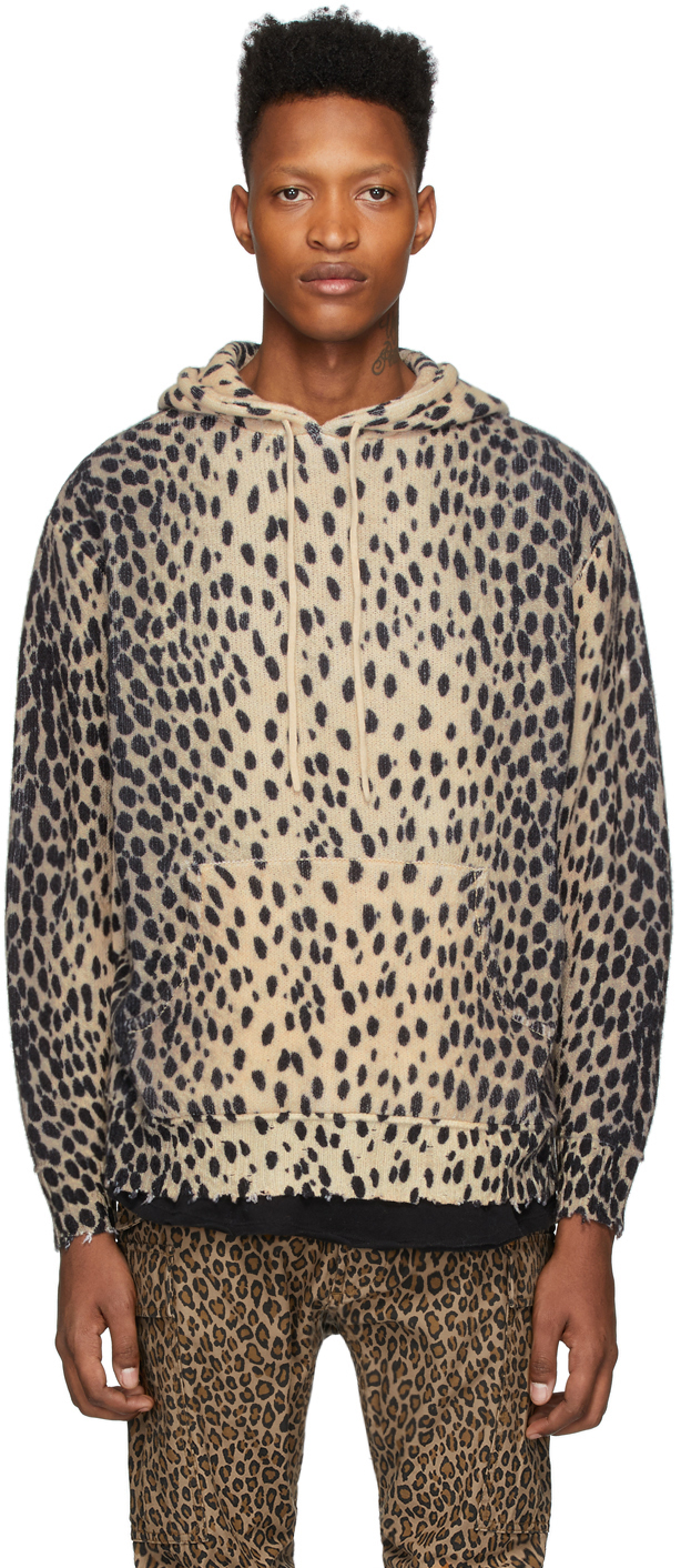 R13: Beige Cashmere Cheetah Hoodie | SSENSE