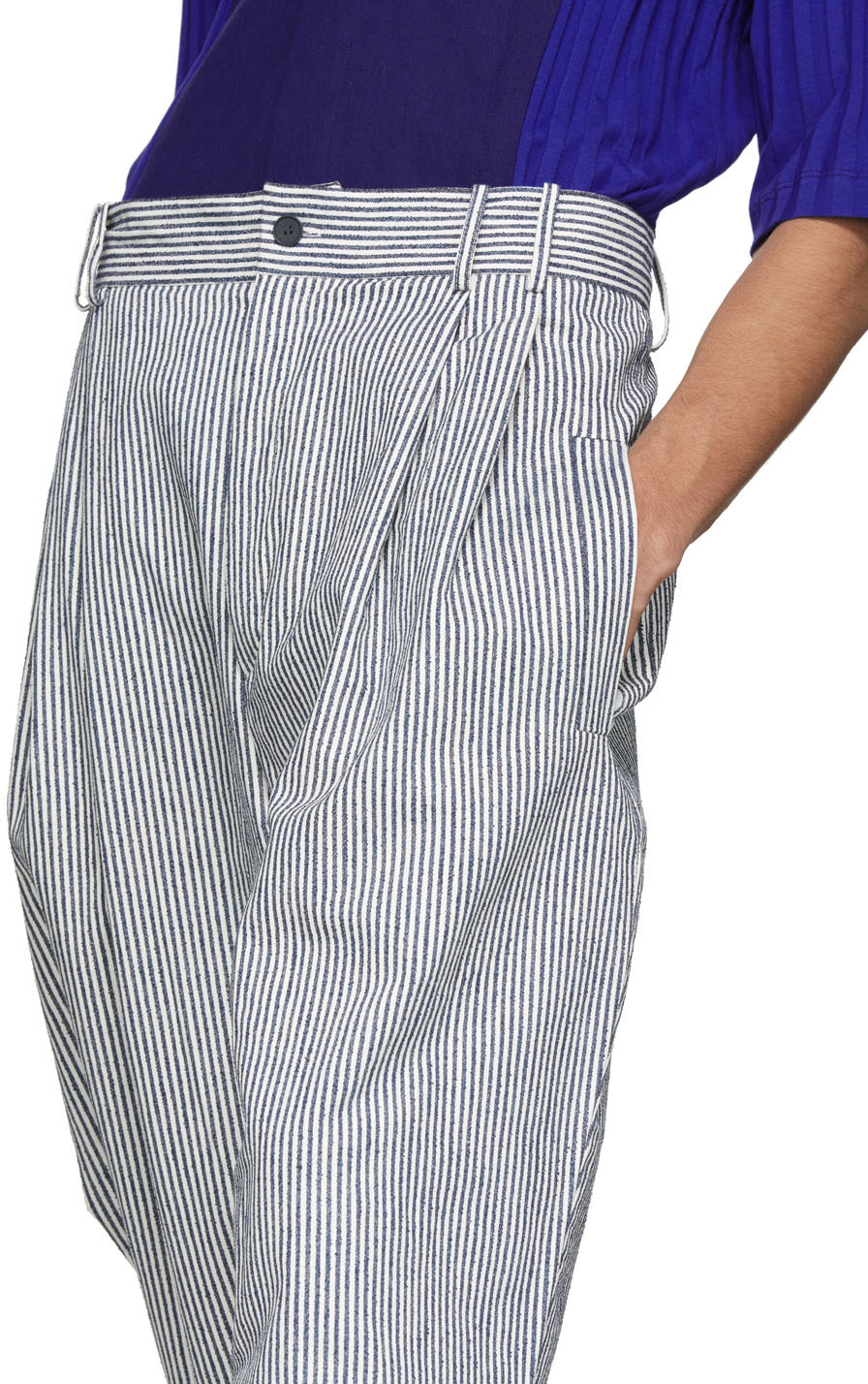 white and blue striped linen pants