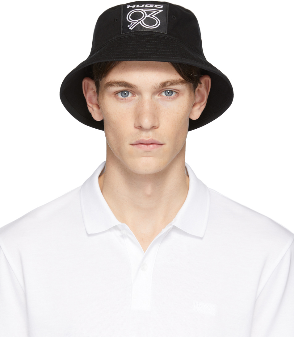 Hugo: Black 'Hugo 93' Badge Bucket Hat | SSENSE