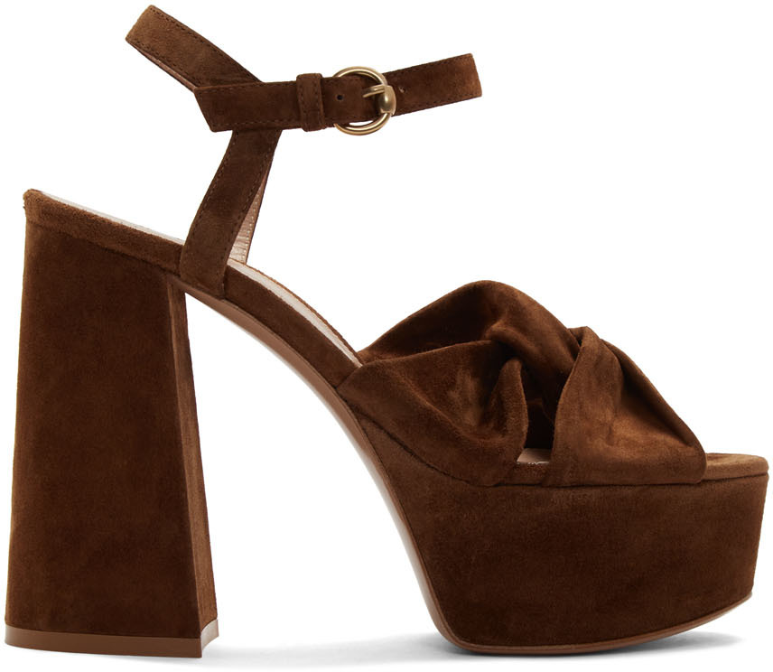 Gianvito Rossi Brown Suede Twisted 70 Heeled Sandals