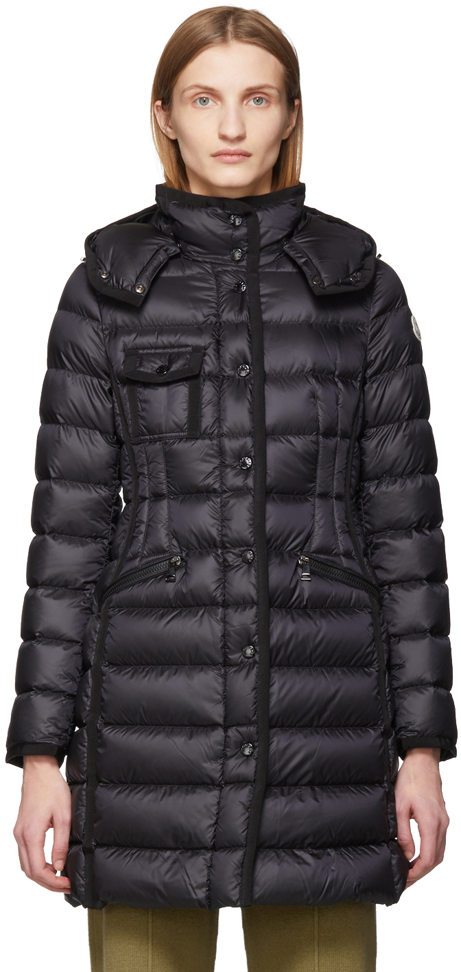 Black Down Hermine Coat by Moncler on Sale
