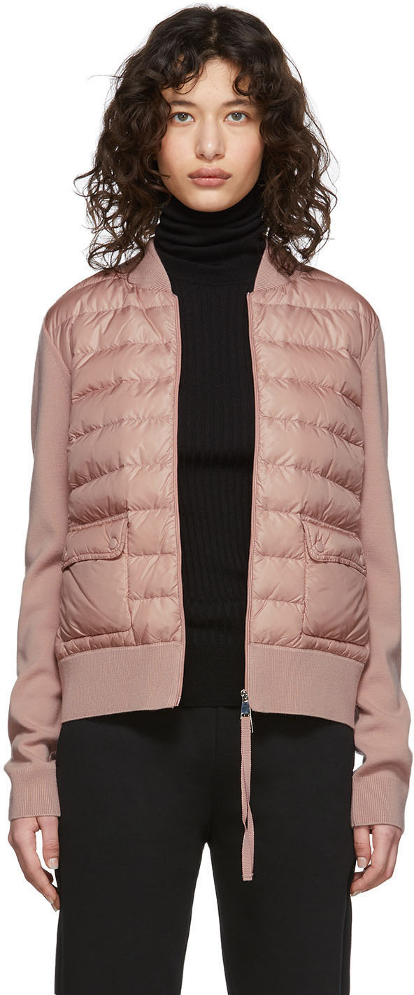 Moncler: Pink Down Knit Combo Jacket 