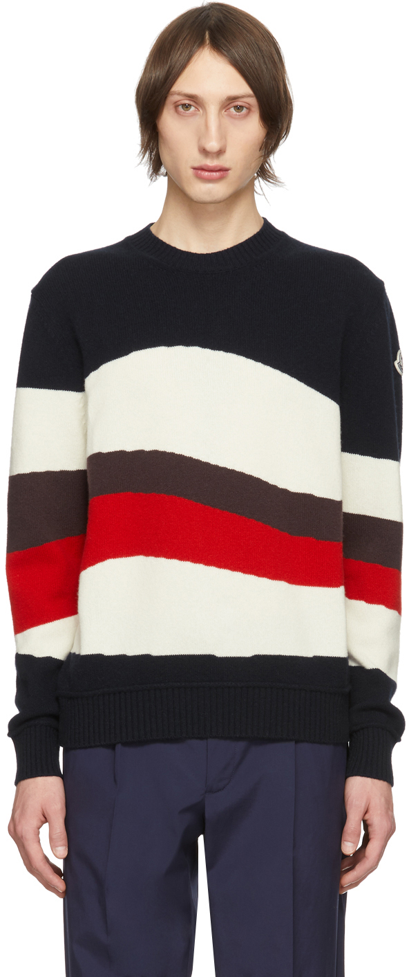 Moncler: Tricolor Wool & Mohair Red Wave Sweater | SSENSE