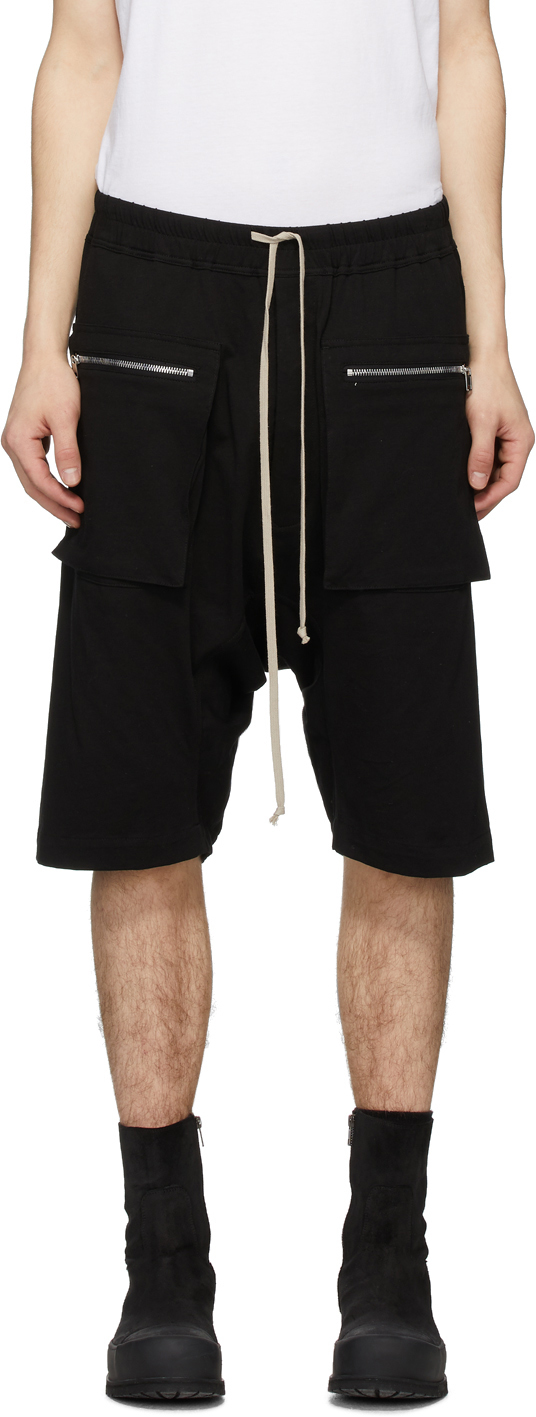 Rick Owens DRKSHDW: Black Drawstring Cargo Pods Shorts | SSENSE Canada