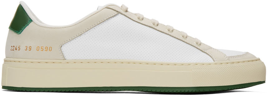 Common Projects: White & Green Retro 70's Low Sneakers | SSENSE