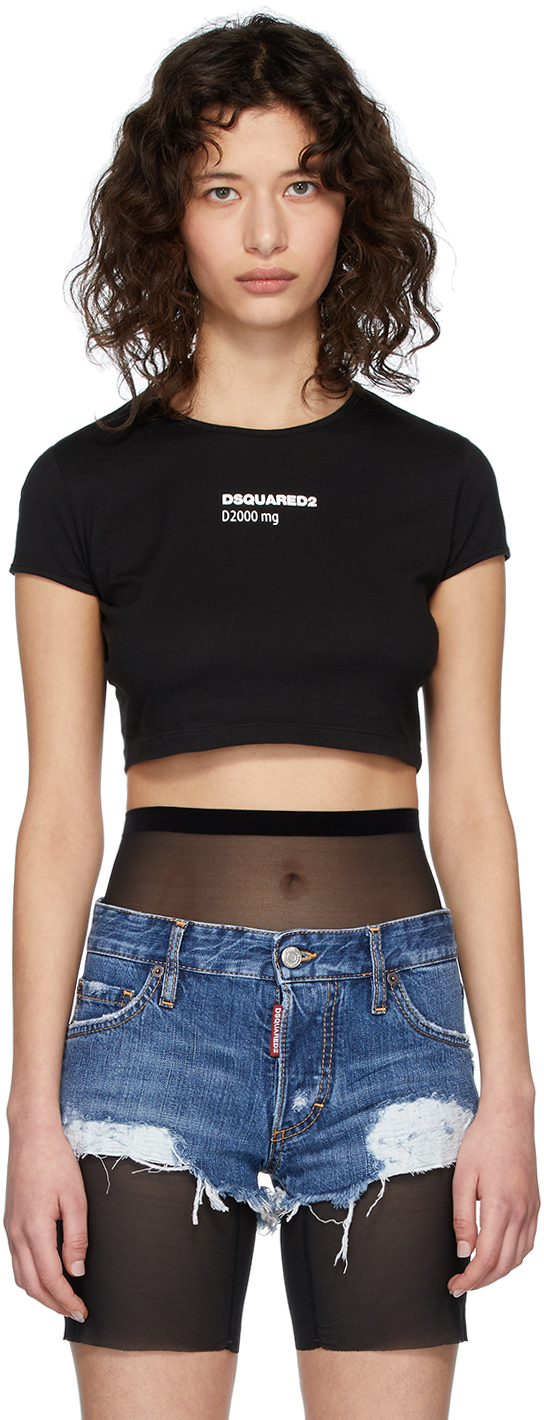 Dsquared2: Black Bella Fit Crop T-Shirt 