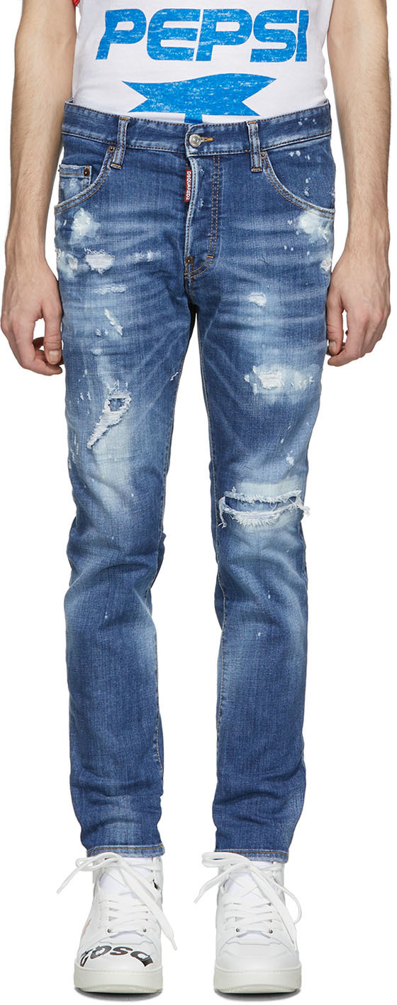 Dsquared2: Blue Classic Kenney Bleached Holes Jeans | SSENSE UK