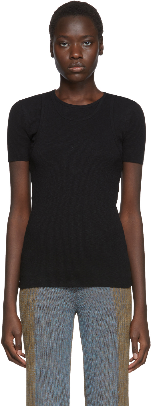 Helmut Lang: Black Double Layer T-Shirt | SSENSE