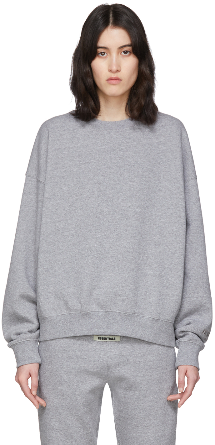 Essentials: Grey Fleece Reflective Sweatshirt | SSENSE