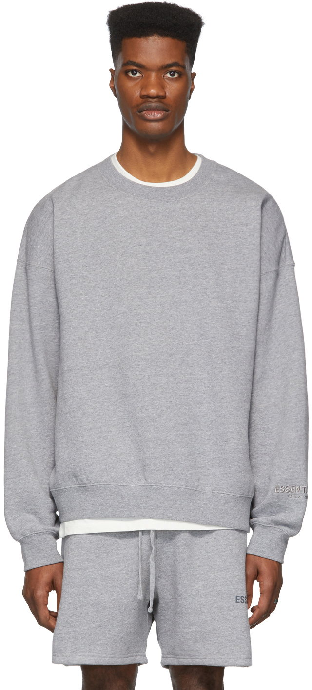 Essentials: Grey Reflective Pullover Sweatshirt | SSENSE