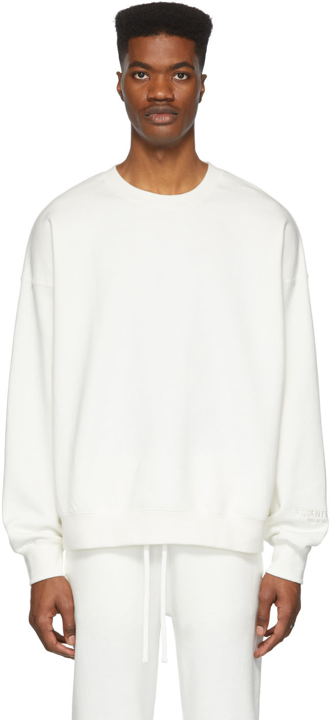 Essentials: White Reflective Fleece Sweatshirt | SSENSE