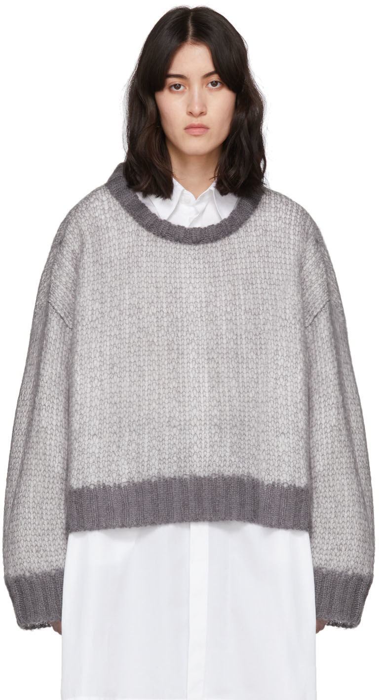 Maison Margiela: Grey & White Crewneck Sweater | SSENSE