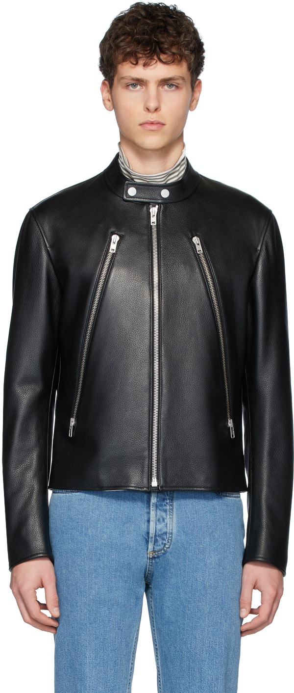 Maison Margiela: Black Leather Sports Jacket | SSENSE Canada