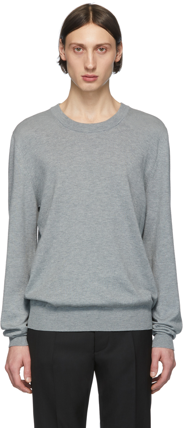 Maison Margiela: Grey Leather Elbow Patch Sweater | SSENSE