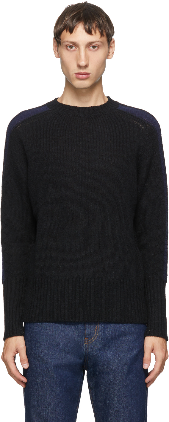 Black Wool Bicolor Crewneck