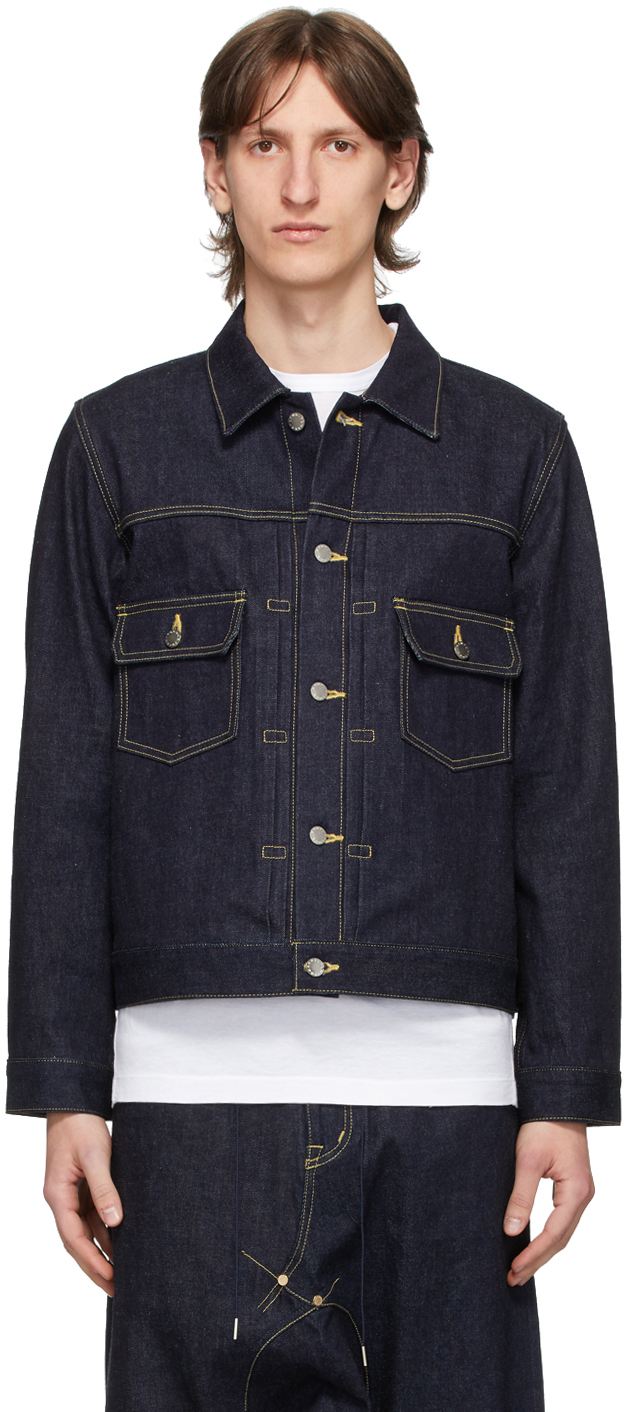 Fumito Ganryu: Indigo Denim Pleated Jacket | SSENSE