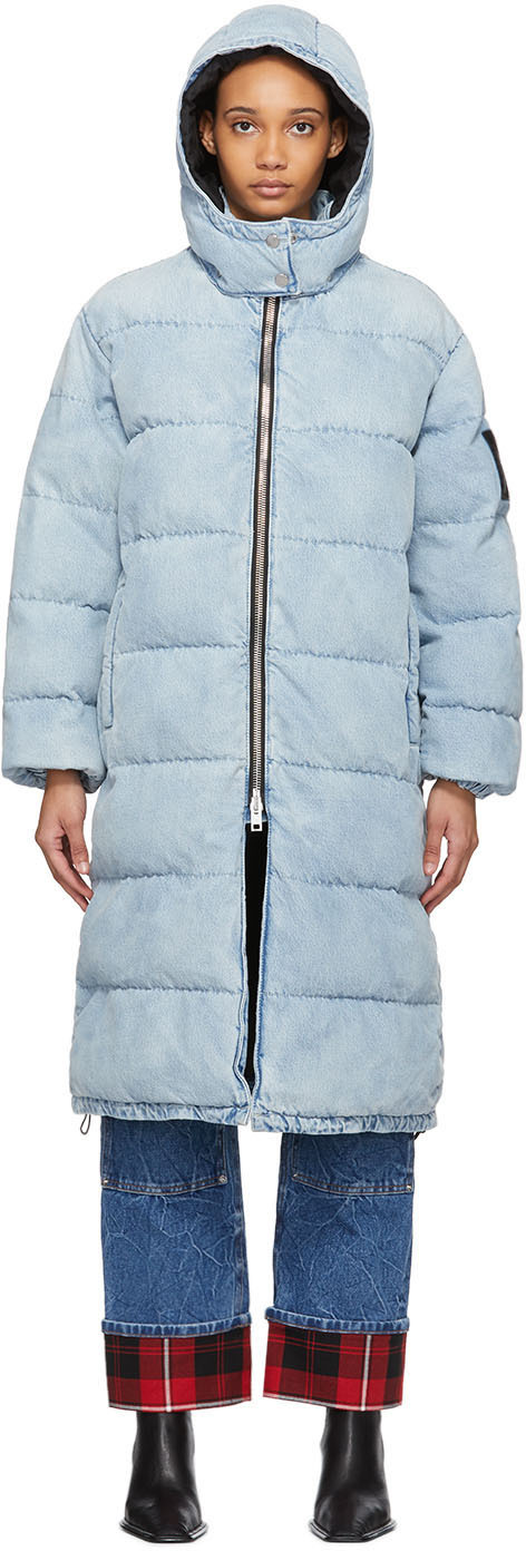 blue long puffer coat