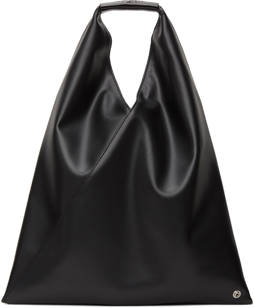 MM6 Maison Margiela: Black Small Faux-Leather Triangle Tote | SSENSE Canada